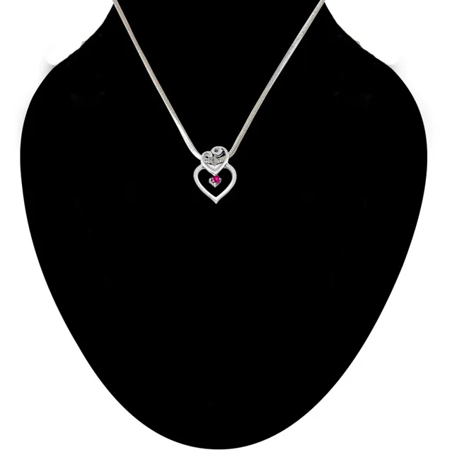 Shadow of Love Red Ruby & Sterling Silver Pendant with 18 IN Chain (SDP311)