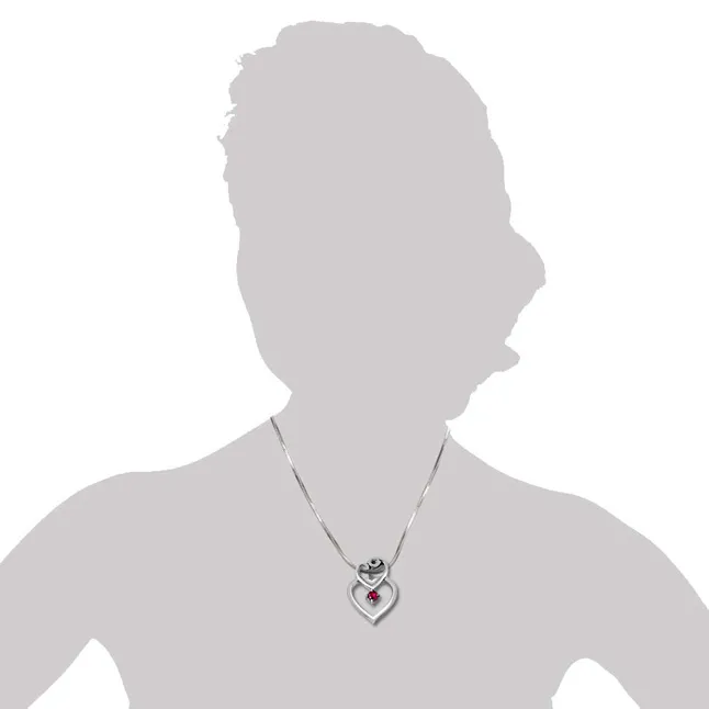 Shadow of Love Red Ruby & Sterling Silver Pendant with 18 IN Chain (SDP311)