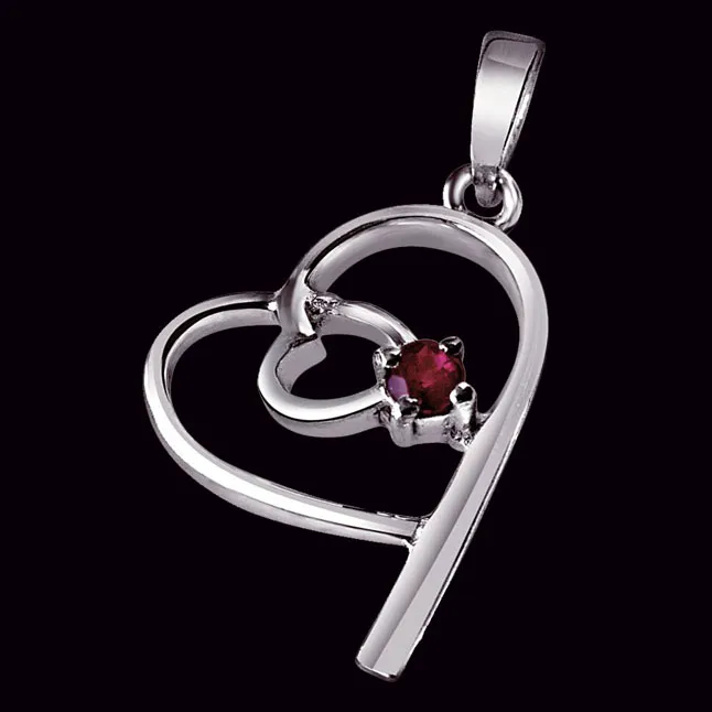 Bits of Yesterday Red Ruby & 925 Sterling Silver Pendant with 18 IN Chain (SDP313)