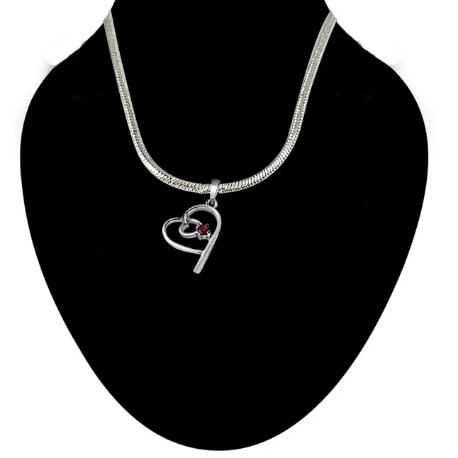 Bits of Yesterday Red Ruby & 925 Sterling Silver Pendant with 18 IN Chain (SDP313)