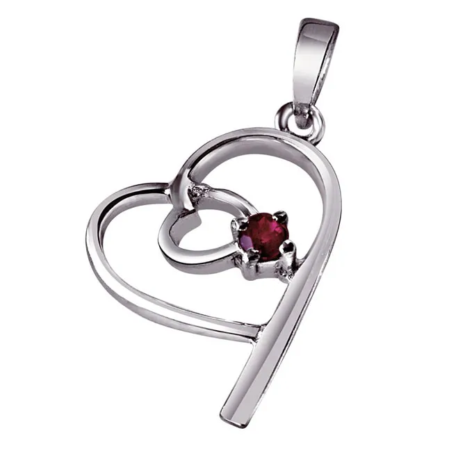 Bits of Yesterday Red Ruby & 925 Sterling Silver Pendant with 18 IN Chain (SDP313)