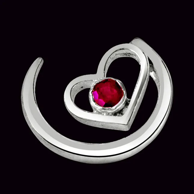 Priceless Moments Red Ruby & 925 Sterling Silver Pendant with 18 IN Chain (SDP318)