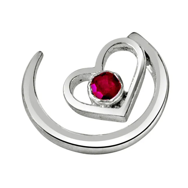 Priceless Moments Red Ruby & 925 Sterling Silver Pendant with 18 IN Chain (SDP318)