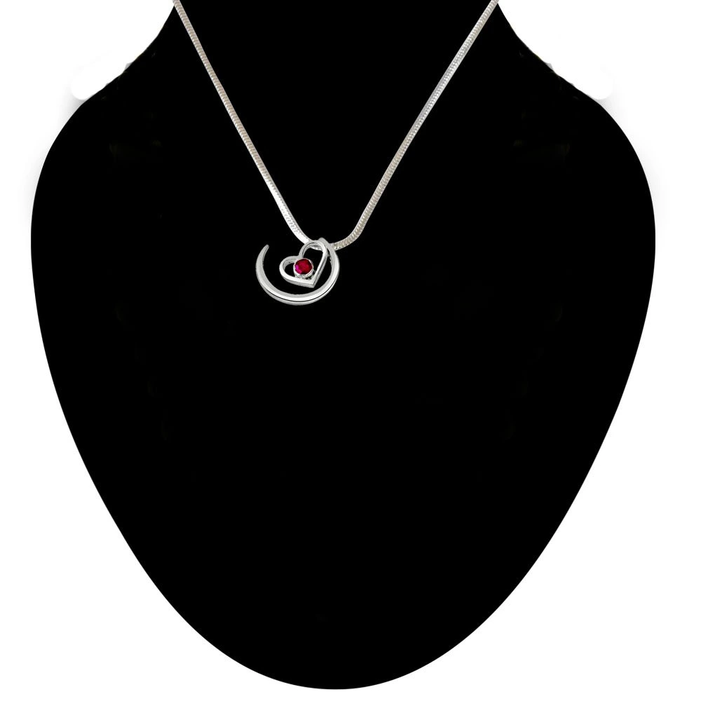 Priceless Moments Red Ruby & 925 Sterling Silver Pendant with 18 IN Chain (SDP318)