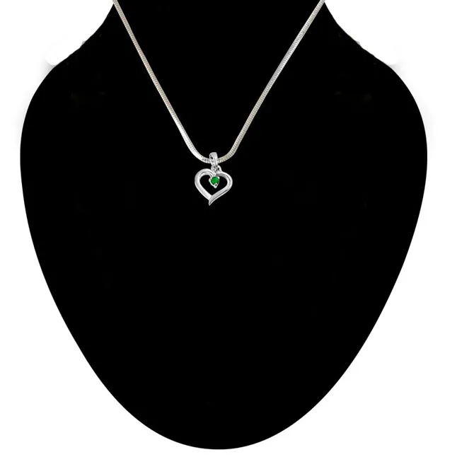 Splendid Surprise Green Emerald & 925 Sterling Silver Pendant with 18 IN Chain (SDP321)