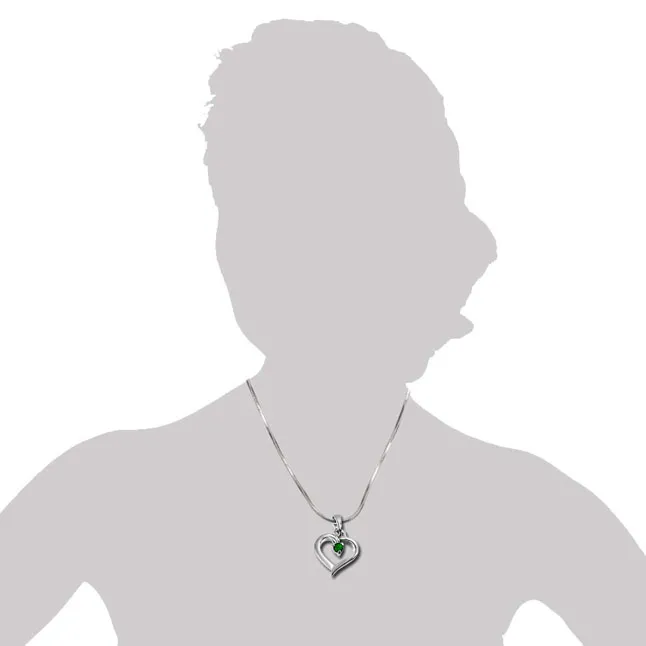 Splendid Surprise Green Emerald & 925 Sterling Silver Pendant with 18 IN Chain (SDP321)