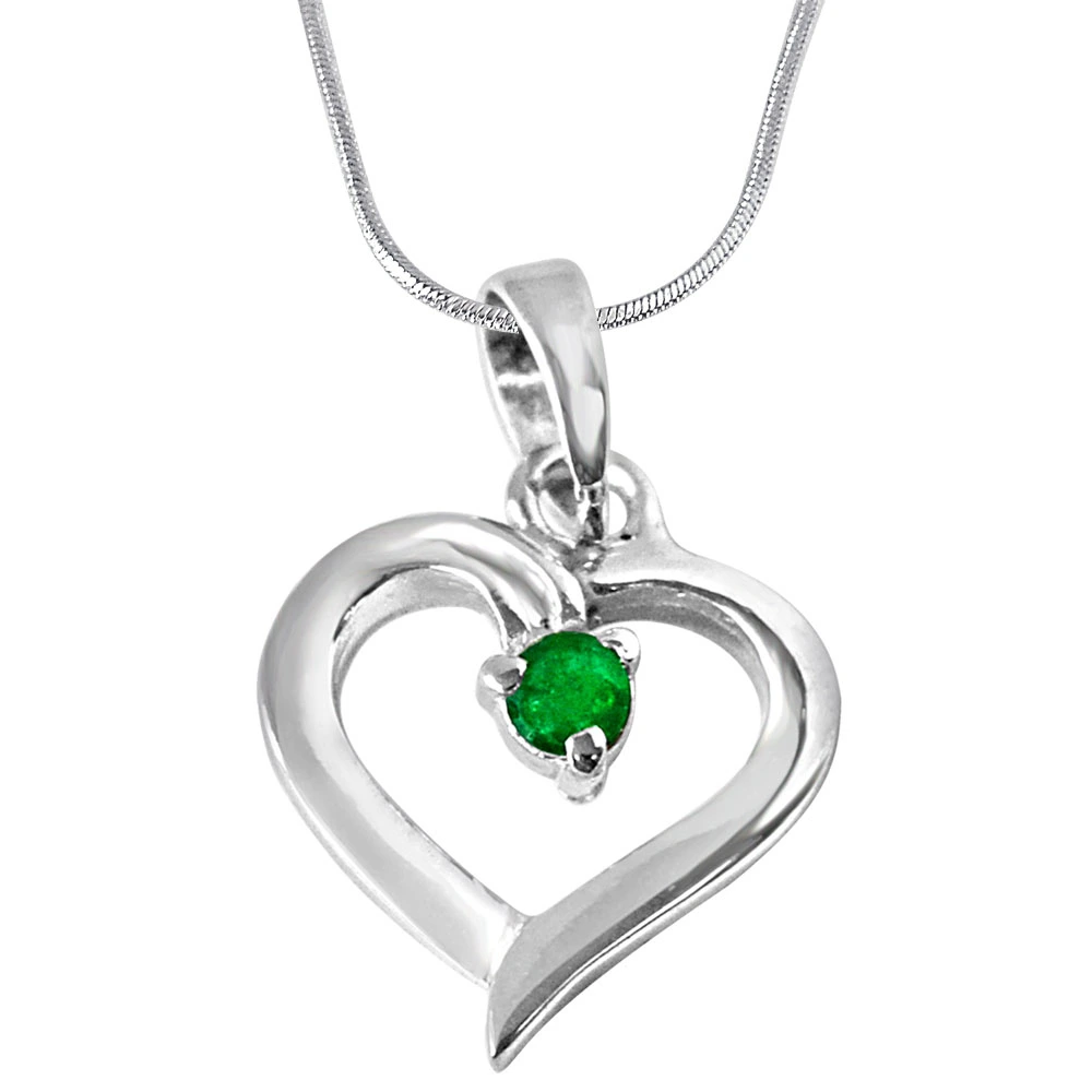 Splendid Surprise Green Emerald & 925 Sterling Silver Pendant with 18 IN Chain (SDP321)