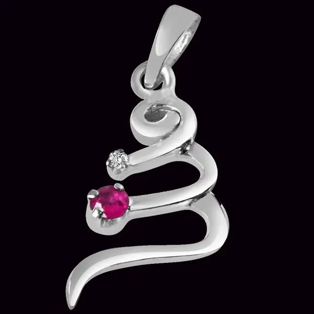 Memory Lane Real Diamond, Red Ruby & Sterling Silver Pendant with 18 IN Chain (SDP322)