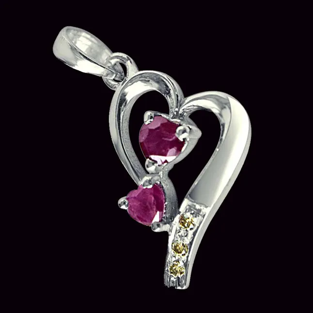 The House of Love Real Diamond, Red Ruby & Sterling Silver Pendant with 18 IN Chain (SDP323)