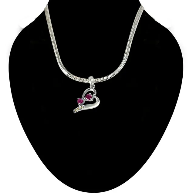 The House of Love Real Diamond, Red Ruby & Sterling Silver Pendant with 18 IN Chain (SDP323)
