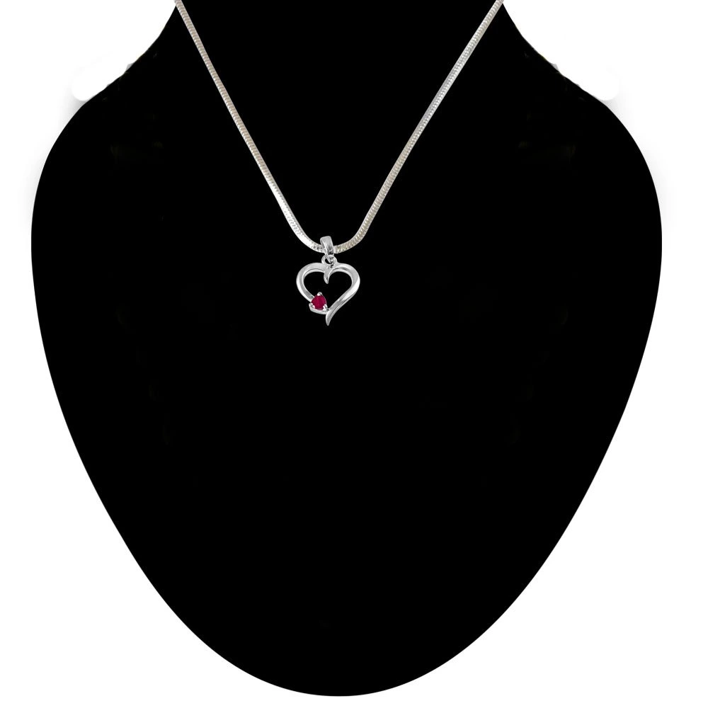 Another World Red Ruby & 925 Sterling Silver Pendant with 18 IN Chain (SDP324)