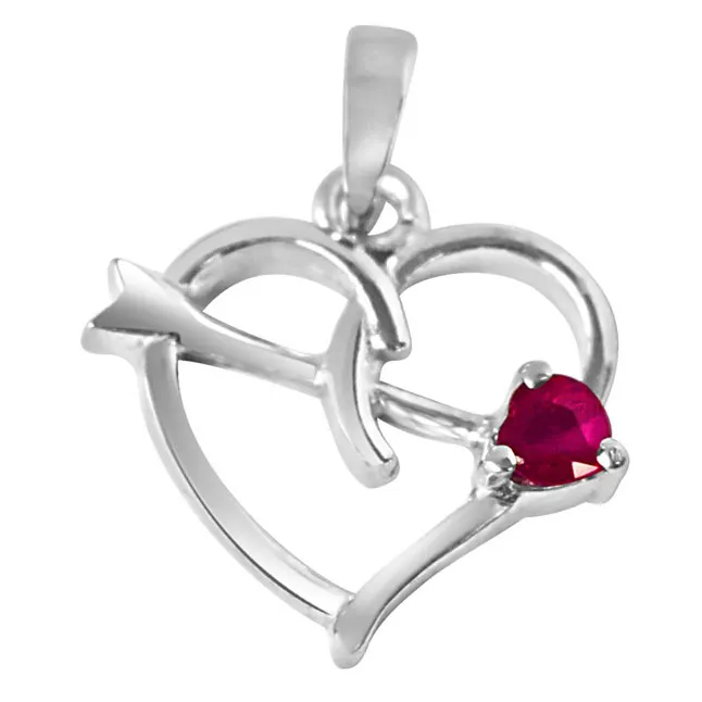 Forever Young Red Ruby & 925 Sterling Silver Pendant with 18 IN Chain (SDP325)