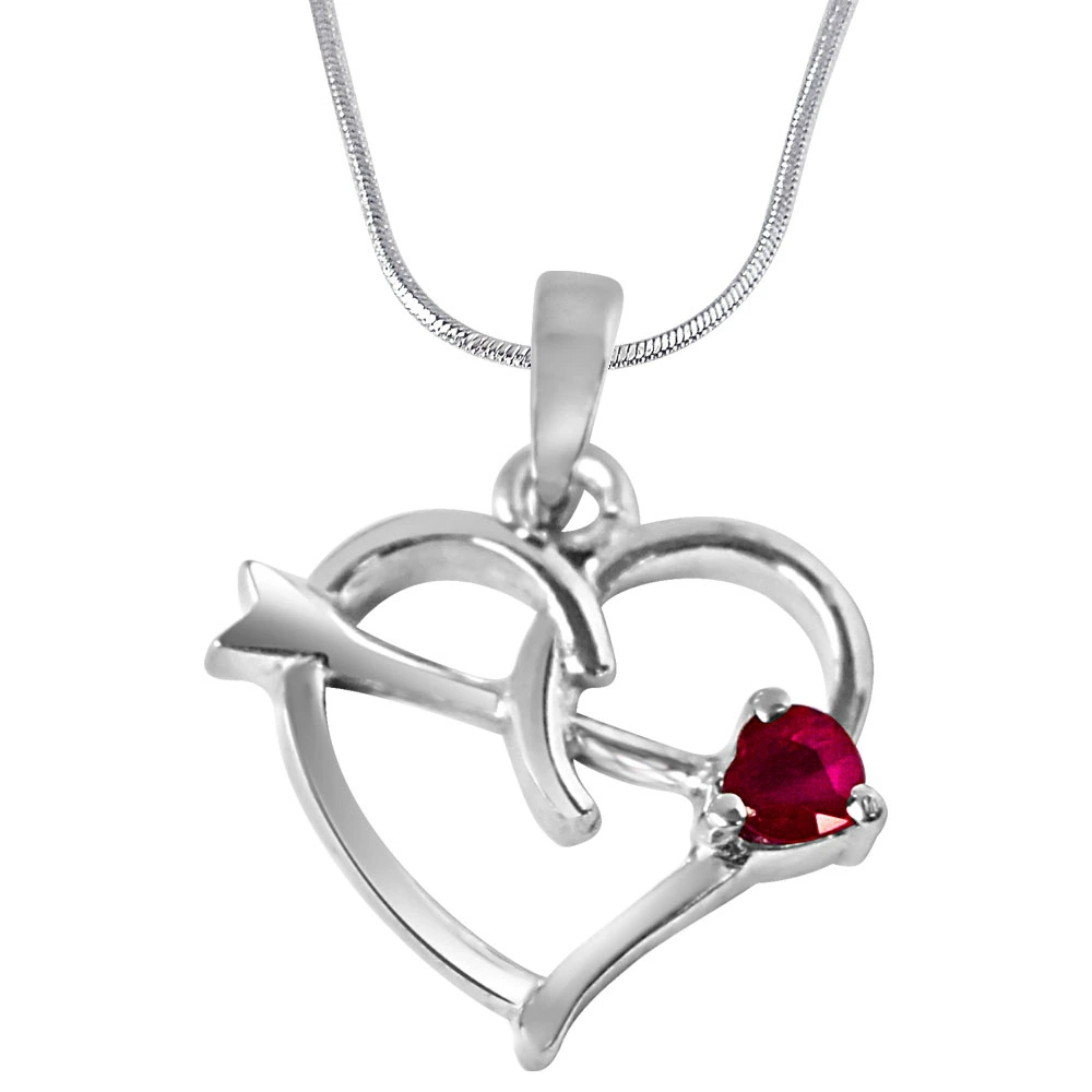 Forever Young Red Ruby & 925 Sterling Silver Pendant with 18 IN Chain (SDP325)