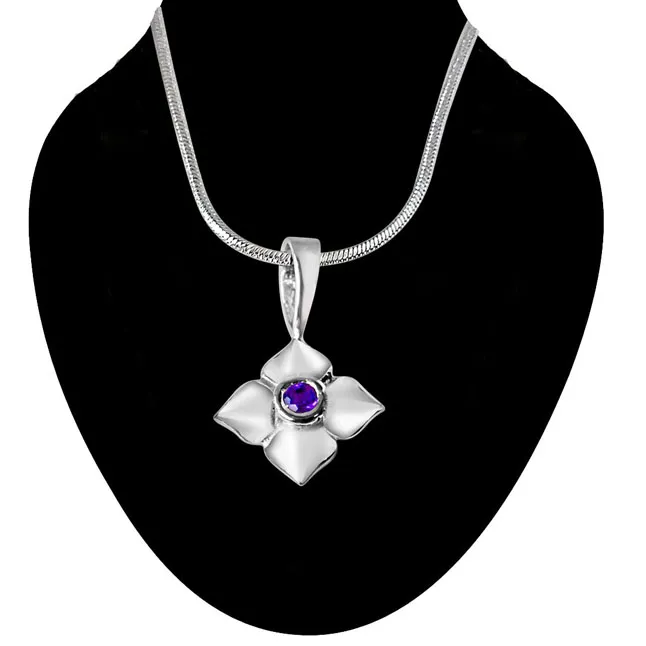 Growing Flower Amethyst & 925 Sterling Silver Pendant with 18 IN Chain (SDP332)