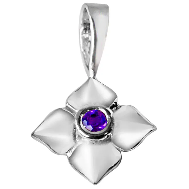 Growing Flower Amethyst & 925 Sterling Silver Pendant with 18 IN Chain (SDP332)