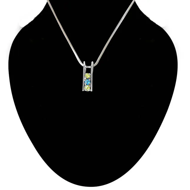 Peridot & Blue Topaz 925 Sterling Silver Pendant with 18 IN Chain (SDP335)