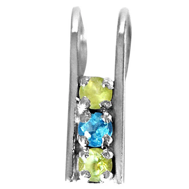 Peridot & Blue Topaz 925 Sterling Silver Pendant with 18 IN Chain (SDP335)