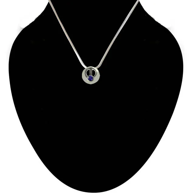 Round Shaped Amethyst Pendant set in 925 Sterling Silver with 18 IN Chain (SDP336)