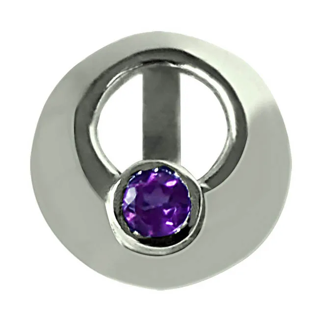 Round Shaped Amethyst Pendant set in 925 Sterling Silver with 18 IN Chain (SDP336)