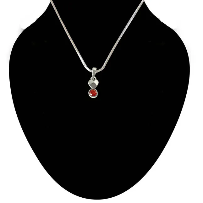 Garnet Pendant set in 925 Sterling Silver with 18 IN Chain (SDP339)