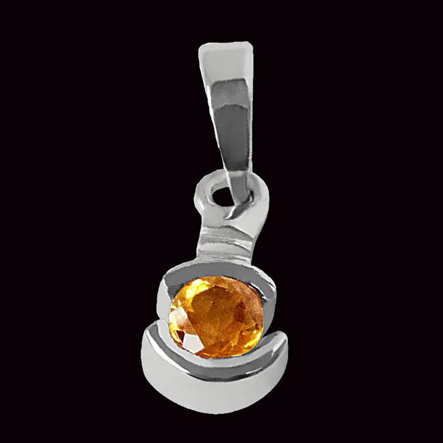 Round Shaped Yellow Topaz & 925 Sterling Silver Pendant with 18 IN Chain (SDP340)
