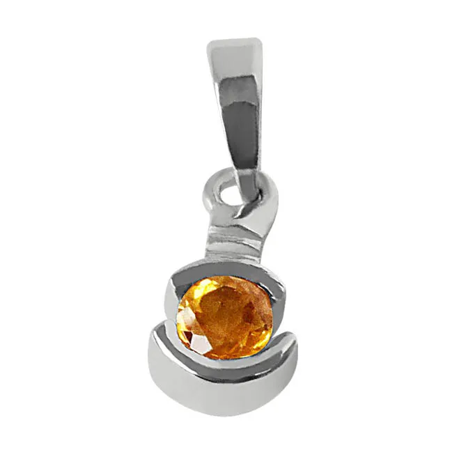 Round Shaped Yellow Topaz & 925 Sterling Silver Pendant with 18 IN Chain (SDP340)