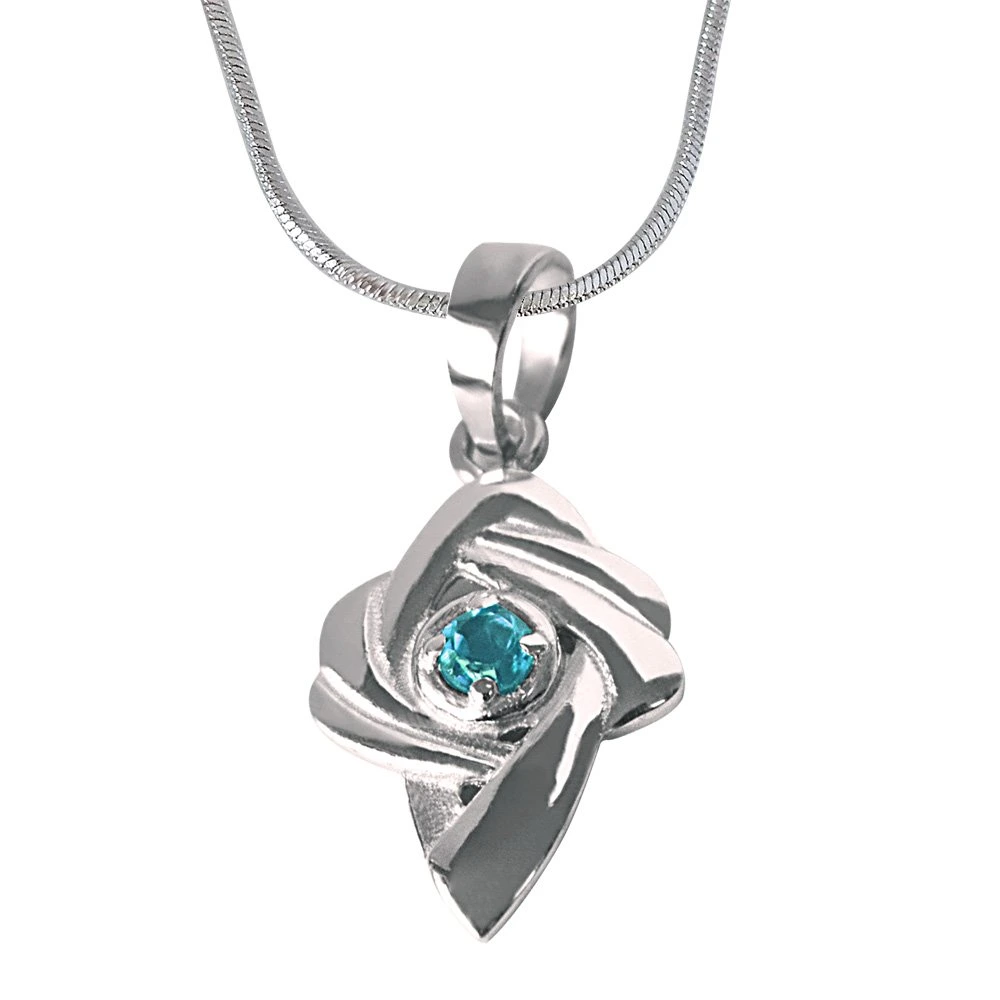 Shinning Beauty - Blue Topaz 925 Sterling Silver Pendant with 18 IN Chain (SDP346)
