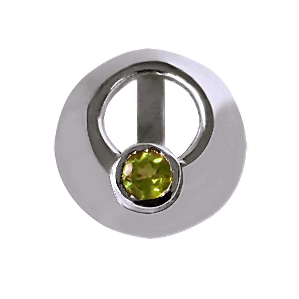 Sparkling Circle - Green Peridot 925 Sterling Silver Pendant with 18 IN Chain (SDP347)