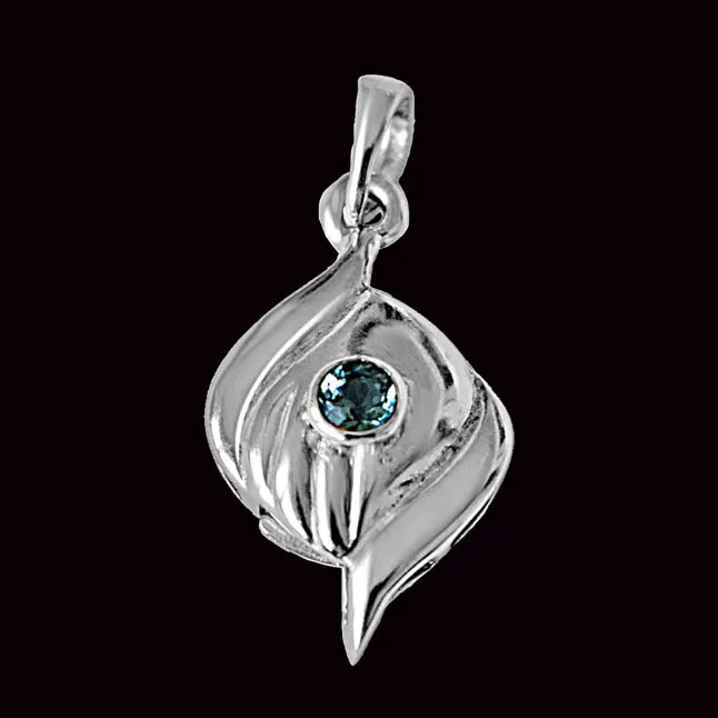 Charming Curve Blue Topaz & Sterling Silver Pendant with 18 IN Chain (SDP374)