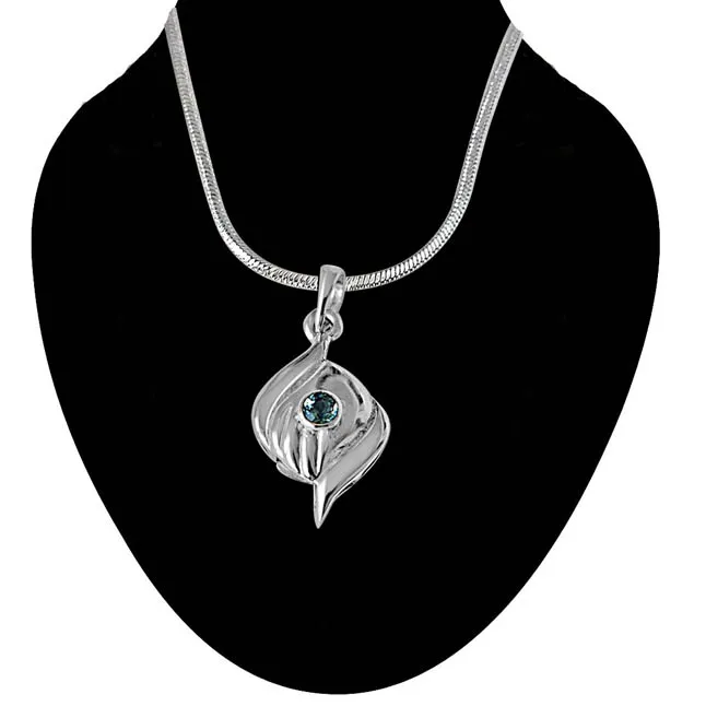 Charming Curve Blue Topaz & Sterling Silver Pendant with 18 IN Chain (SDP374)