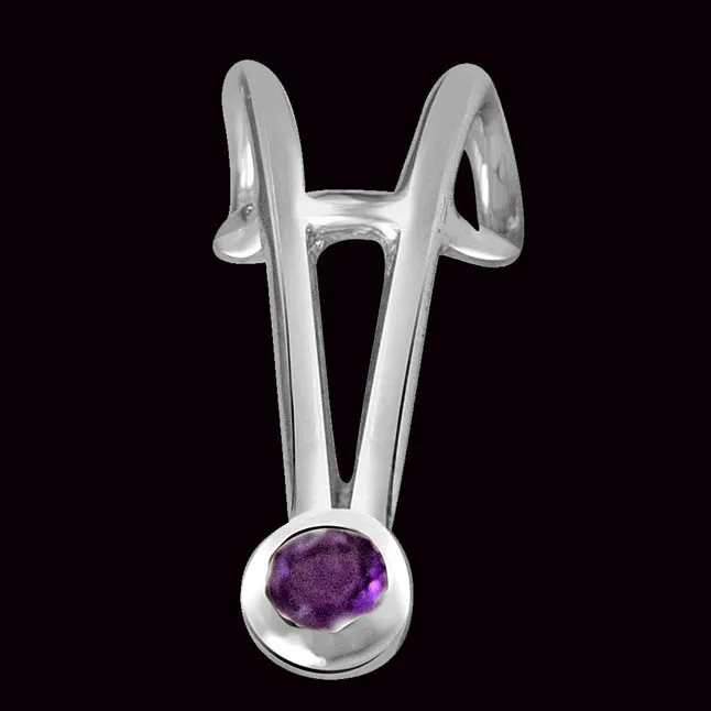 Purple Amethyst & Sterling Silver Pendant with 18 IN Chain (SDP375)