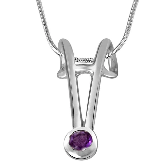 Purple Amethyst & Sterling Silver Pendant with 18 IN Chain (SDP375)