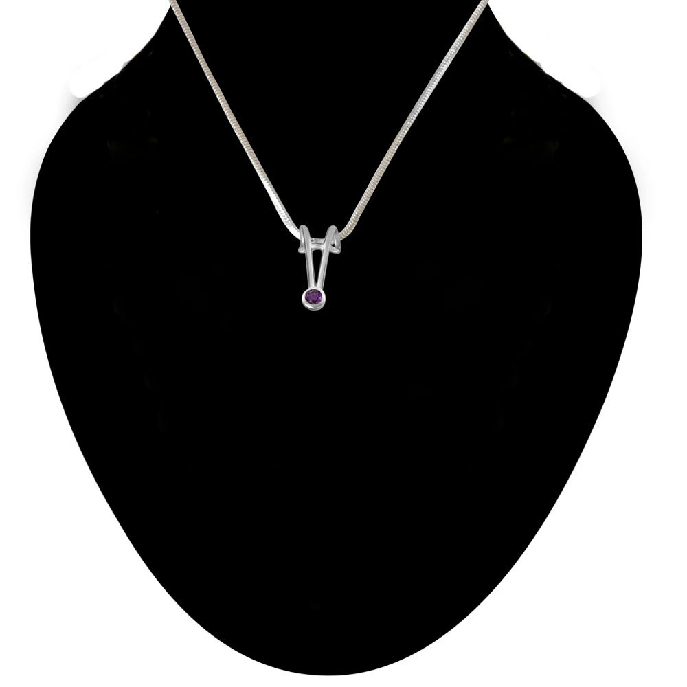 Purple Amethyst & Sterling Silver Pendant with 18 IN Chain (SDP375)