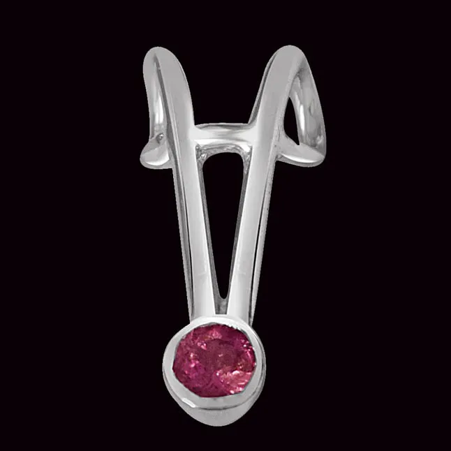 Dark Pink Tourmaline & Sterling Silver Pendant with 18 IN Chain (SDP378)