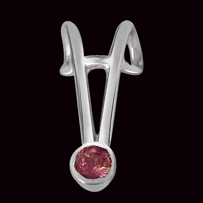 Pink Tourmaline & Sterling Silver Pendant with 18 IN Chain (SDP380)