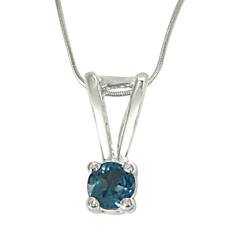 Beyond the Sea Blue Topaz & Sterling Silver Pendant with 18 IN Chain (SDP384)
