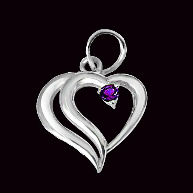 In PAIR-adise Heart Shaped Purple Amethyst & 925 Sterling Silver Pendant with 18 IN Chain (SDP386)