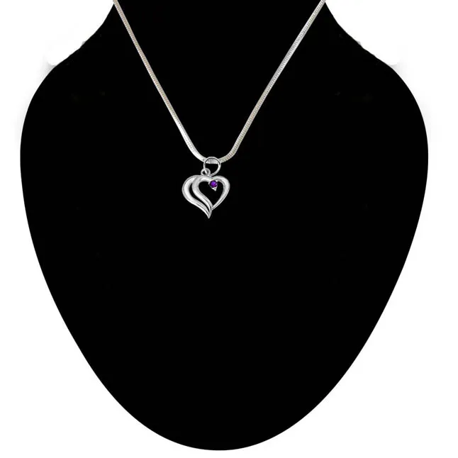 In PAIR-adise Heart Shaped Purple Amethyst & 925 Sterling Silver Pendant with 18 IN Chain (SDP386)