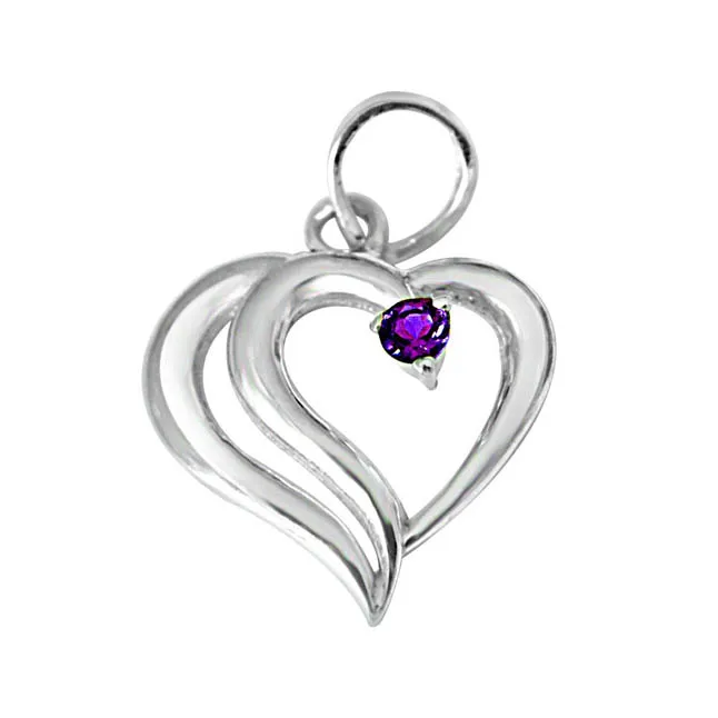 In PAIR-adise Heart Shaped Purple Amethyst & 925 Sterling Silver Pendant with 18 IN Chain (SDP386)