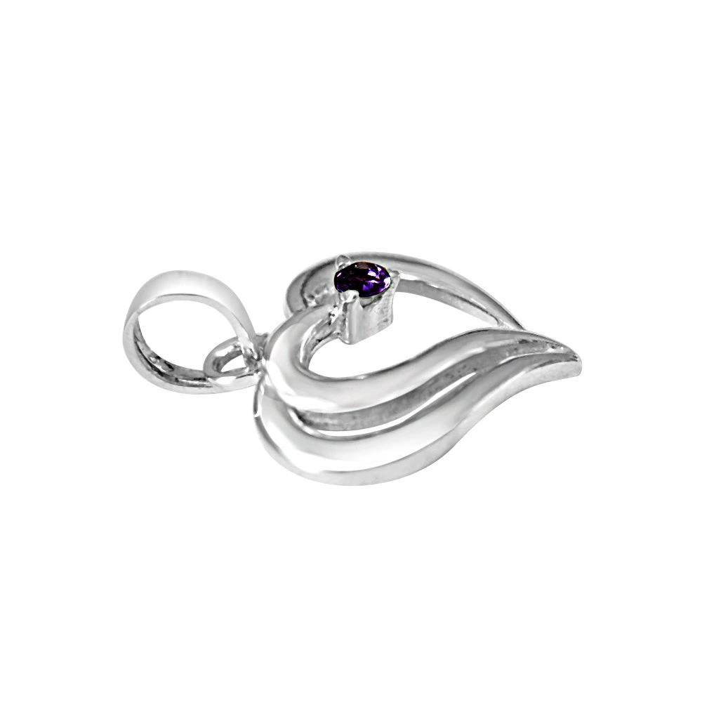 In PAIR-adise Heart Shaped Purple Amethyst & 925 Sterling Silver Pendant with 18 IN Chain (SDP386)