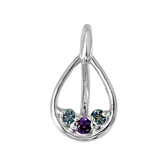 Garden of Friends Blue Topaz, Purple Amethyst & 925 Sterling Silver Pendant with 18 IN Chain (SDP389)