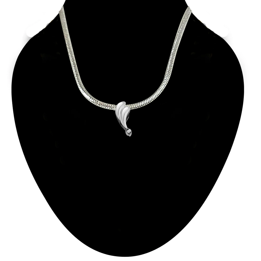 Elegant Silver Pendant - Real Diamond & Sterling Silver Pendant with 18 IN Chain (SDP39)