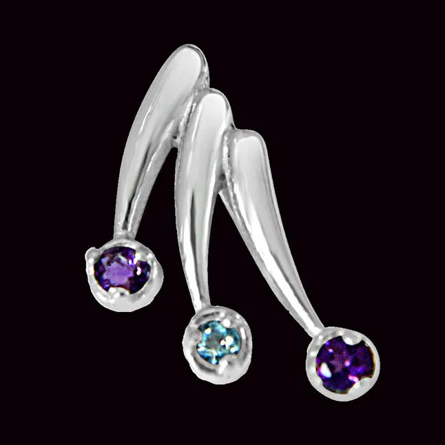 Magic of Markers Purple Amethyst, Blue Topaz & 925 Sterling Silver Pendant with 18 IN Chain (SDP390)