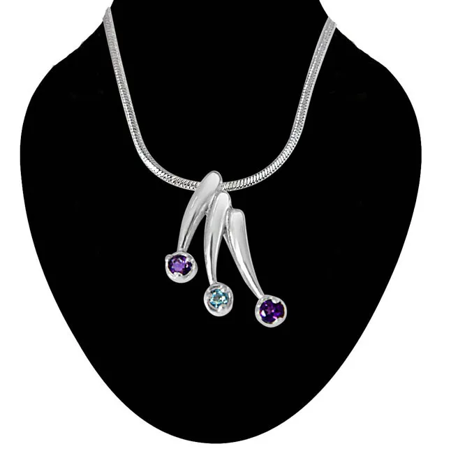 Magic of Markers Purple Amethyst, Blue Topaz & 925 Sterling Silver Pendant with 18 IN Chain (SDP390)
