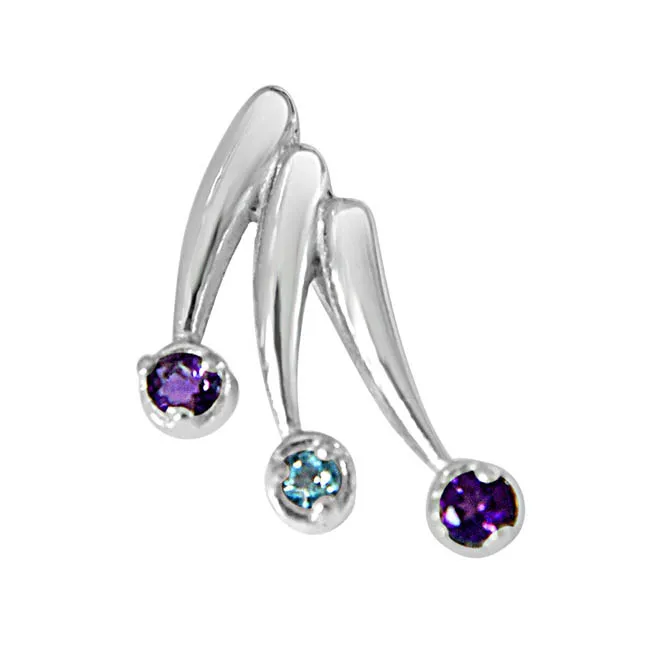 Magic of Markers Purple Amethyst, Blue Topaz & 925 Sterling Silver Pendant with 18 IN Chain (SDP390)