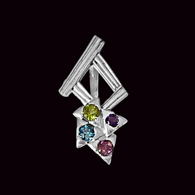 Dancing Feet Amethyst, Topaz, Peridot, Rhodolite & 925 Sterling Silver Pendant with 18 IN Chain (SDP391)