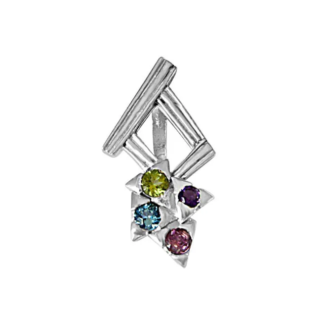 Dancing Feet Amethyst, Topaz, Peridot, Rhodolite & 925 Sterling Silver Pendant with 18 IN Chain (SDP391)