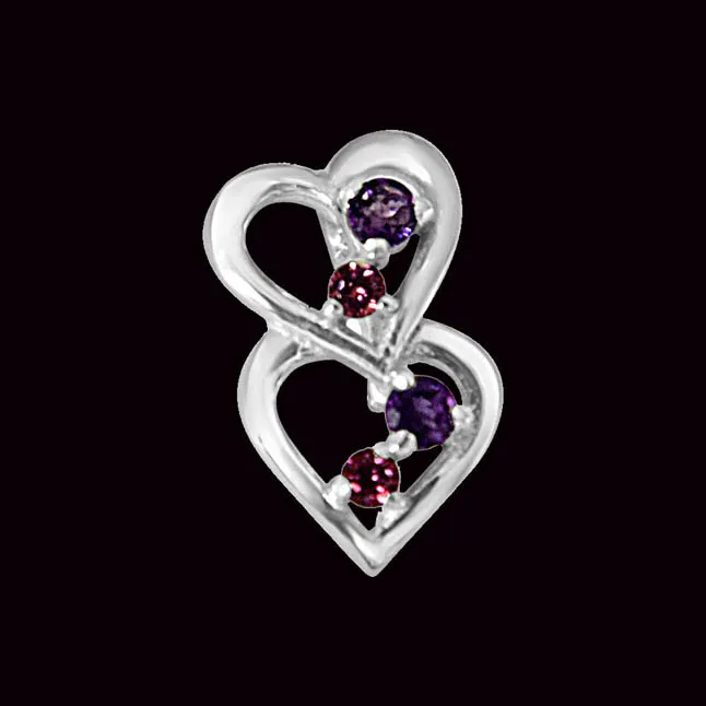 YOU & ME.. Happy Together Amethyst, Rhodolite & 925 Sterling Silver Pendant with 18 IN Chain (SDP392)