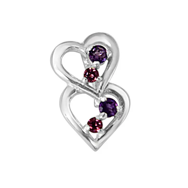 YOU & ME.. Happy Together Amethyst, Rhodolite & 925 Sterling Silver Pendant with 18 IN Chain (SDP392)