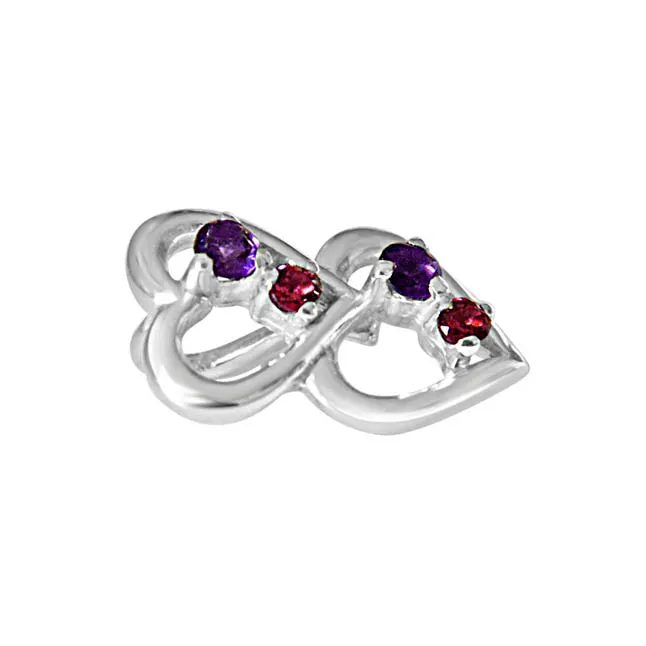 YOU & ME.. Happy Together Amethyst, Rhodolite & 925 Sterling Silver Pendant with 18 IN Chain (SDP392)